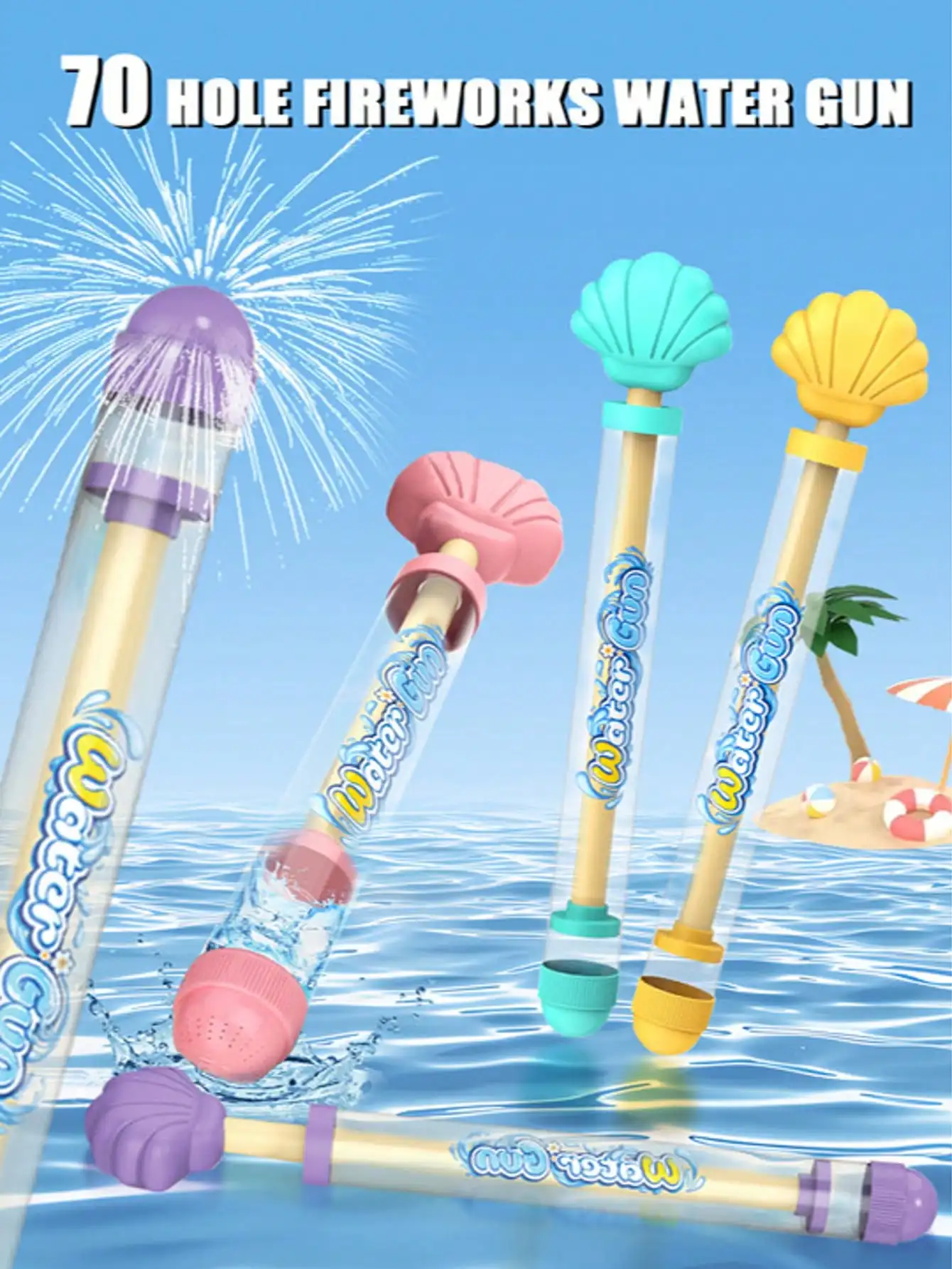 1 Stück 70-Loch-Sommer-Pistole mit großer Kapazität, feuerwerkswasserpistole, ein Muschelgriff-Design, tragbares multifunktionales Wassersprühspielzeug