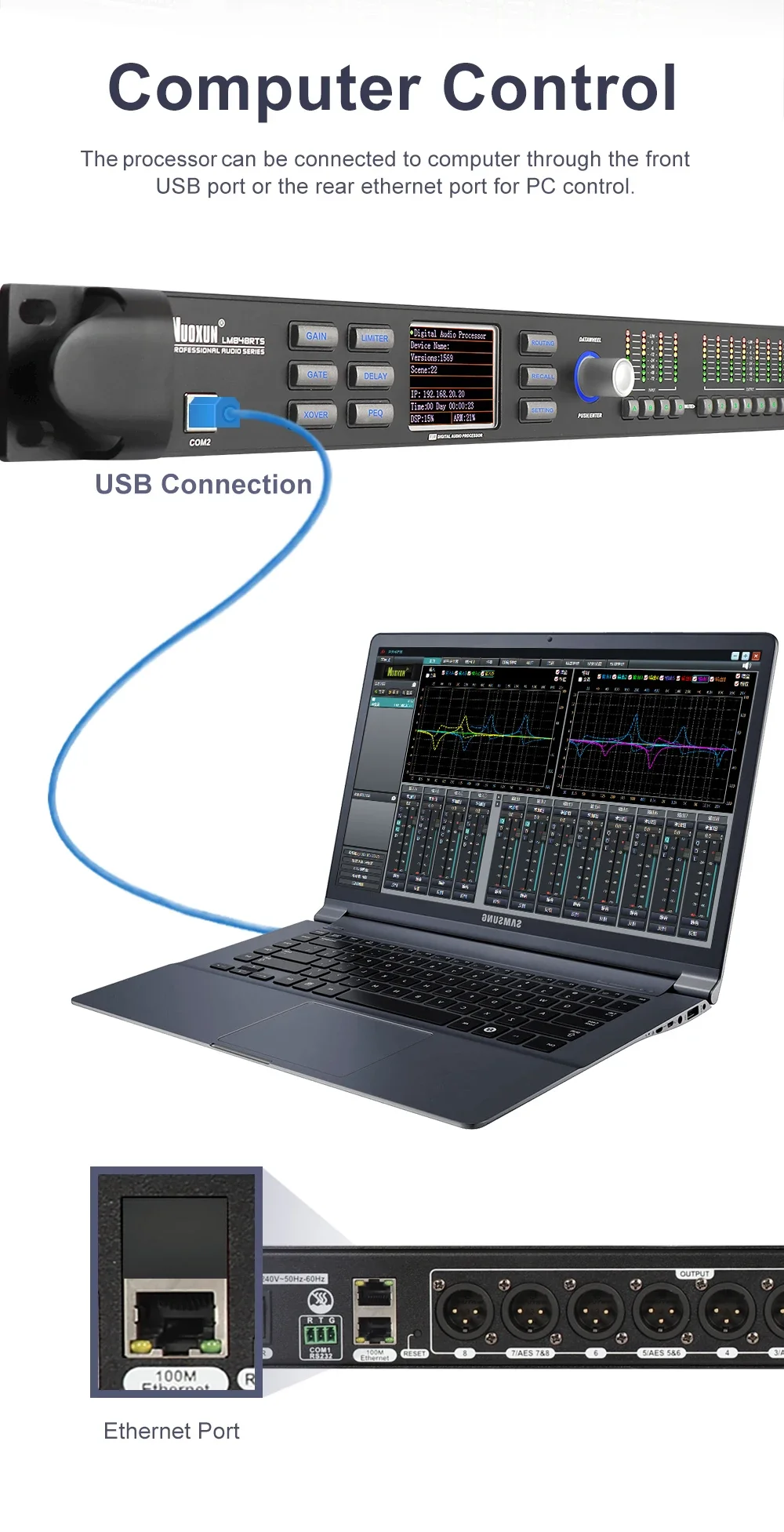 High quality digital Loudspeaker Management System dsp processor linear array management