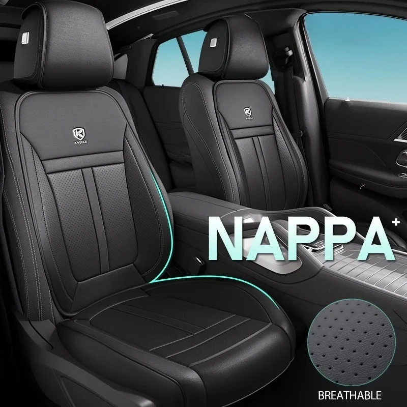 Car Seat Cover Punched NAPPA Leather Full Set Seat Protector Cover Universal Breathable Seat Cushion Auto Interior Universal Set