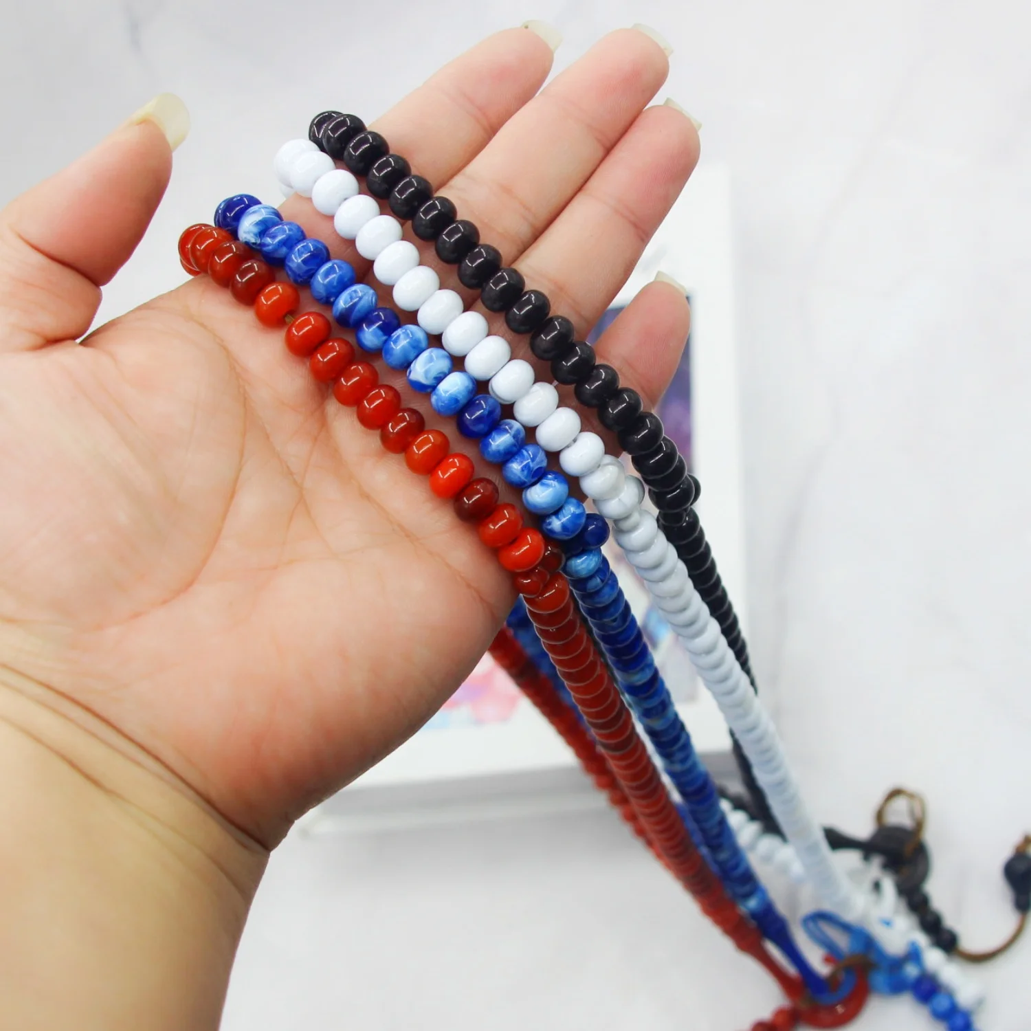 Vintage resin apple bead prayer mala with star-moon texture, 99 portable prayer beads for carry-around use