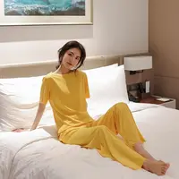 Women's summer lightweight solid-color home wear set - short-sleeved stretch waist pants for lazy pajamas - Image 5