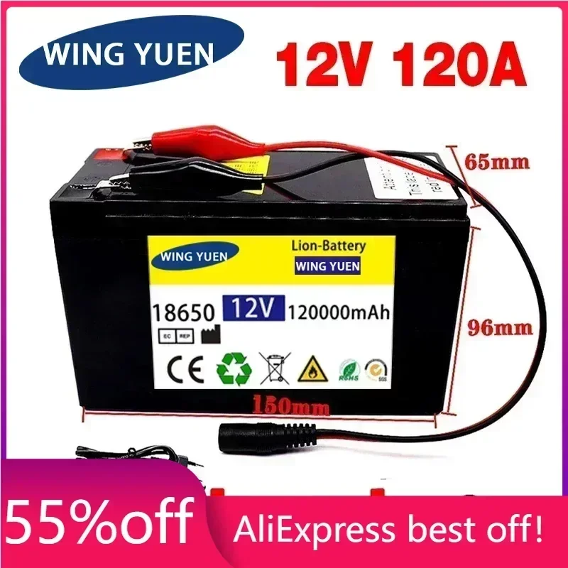 

NEW Sprayers 12V 120Ah Built-In High Current 30A BMS 18650 Lithium Battery Pack For Electric Vehicle Batterie 12.6V Charger