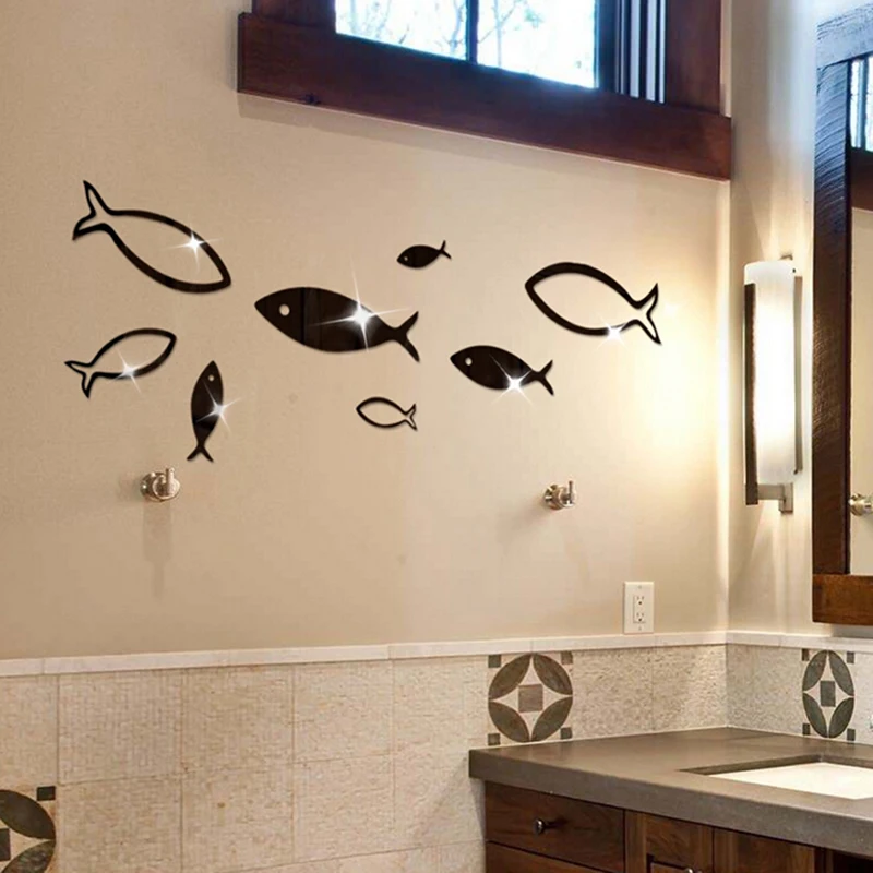 Removable 3D Mirror Wall Stickers Small Fish Wall Sticker For Kids Rooms Home Wall Decor DIY Fridge Stickers Decal Art Room Deco