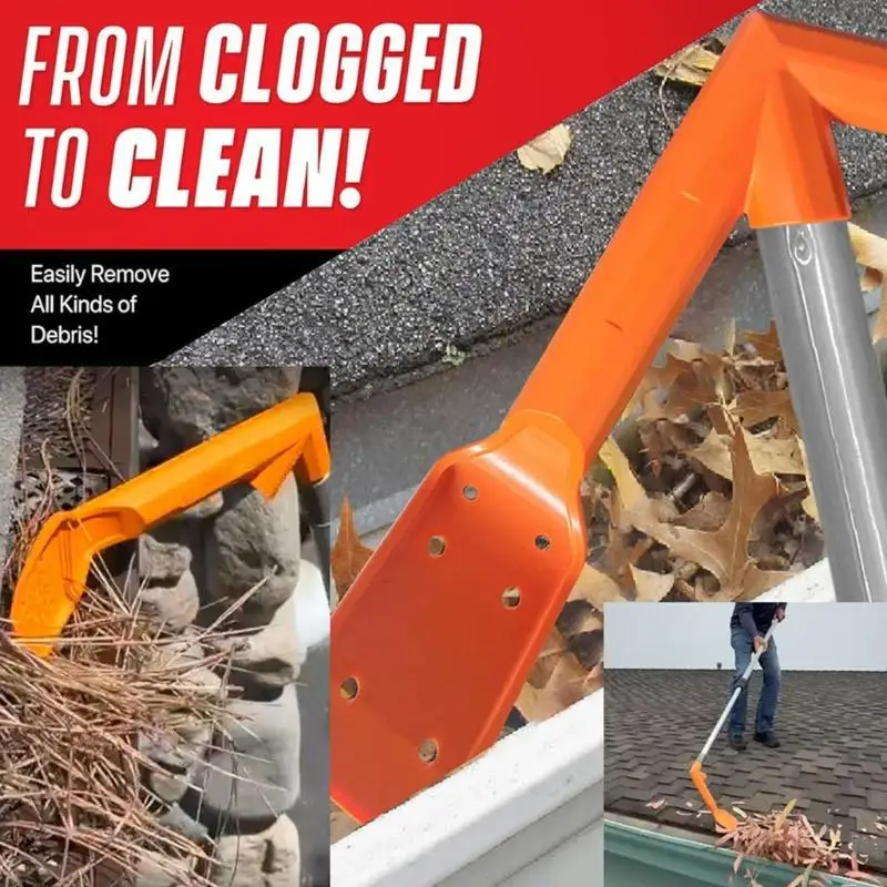 Gutter Cleaning Tool with Extension Handle, 2 Angled Debris Heads and 4 Threaded Sections, Manual Roof Gutter Cleaning M4YD