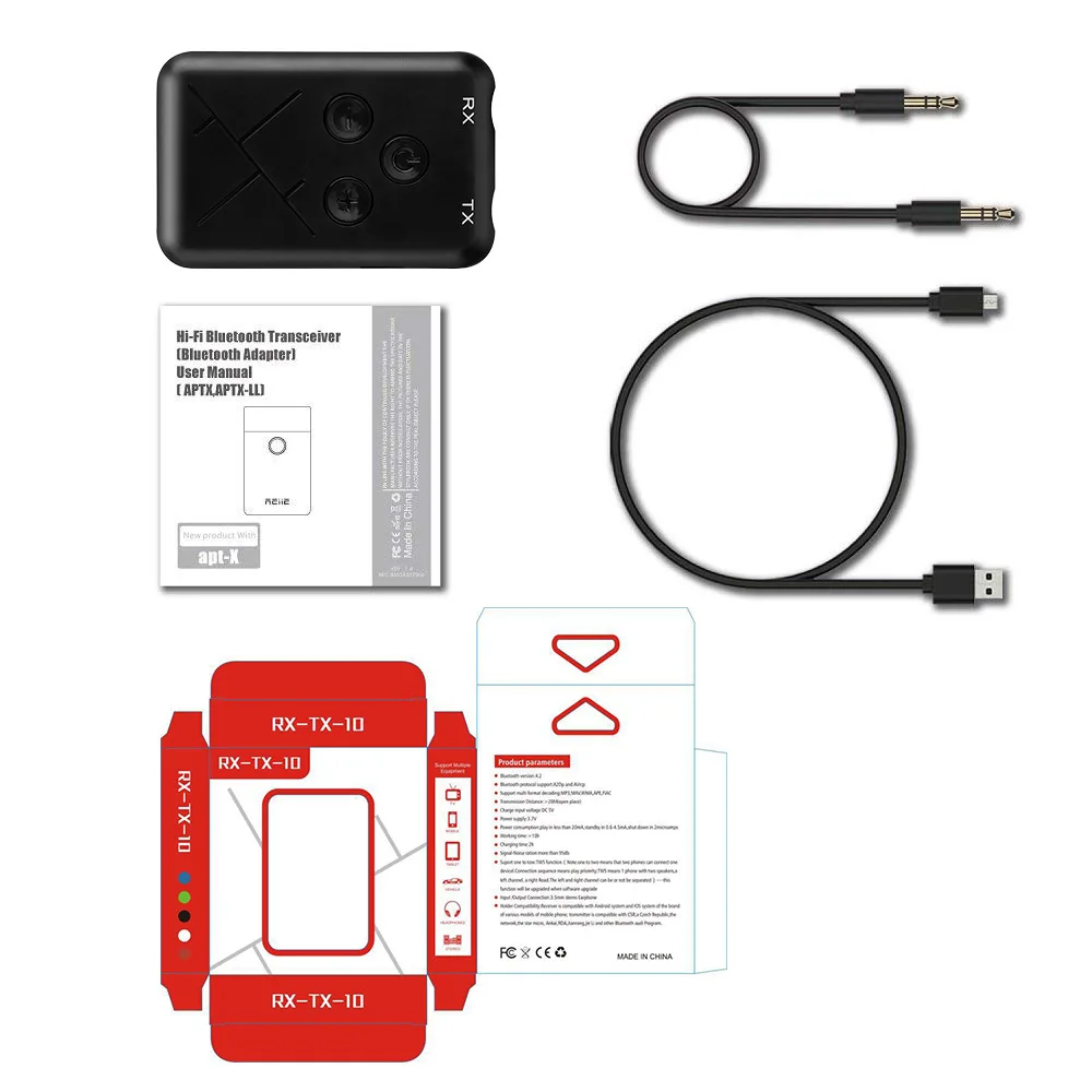 2 in 1 Receiver Transmitter Stereo APTX Wireless Aux Audio Receiver 3.5mm Jack RCA Car Adapter for TV PC BT 4.2
