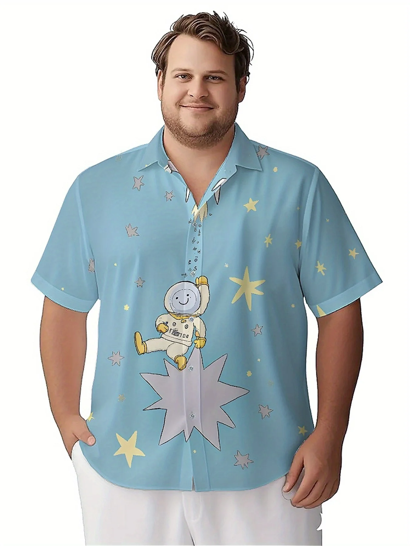 Men's Plus Size Hawaiian Shirts Space Explorer Space Suit Pattern,Premium Comfort Youth Clothes,Streetwear Y2K Tops