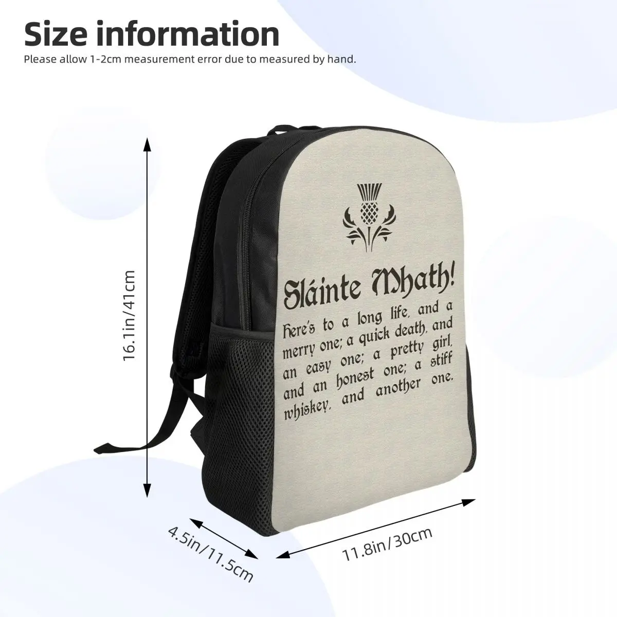 Slainte Mhath - Scottish Toast - With Thistl Student Backpack School Bag Hiking Travel Daypack Men Women Bookbag Shoulder Bags