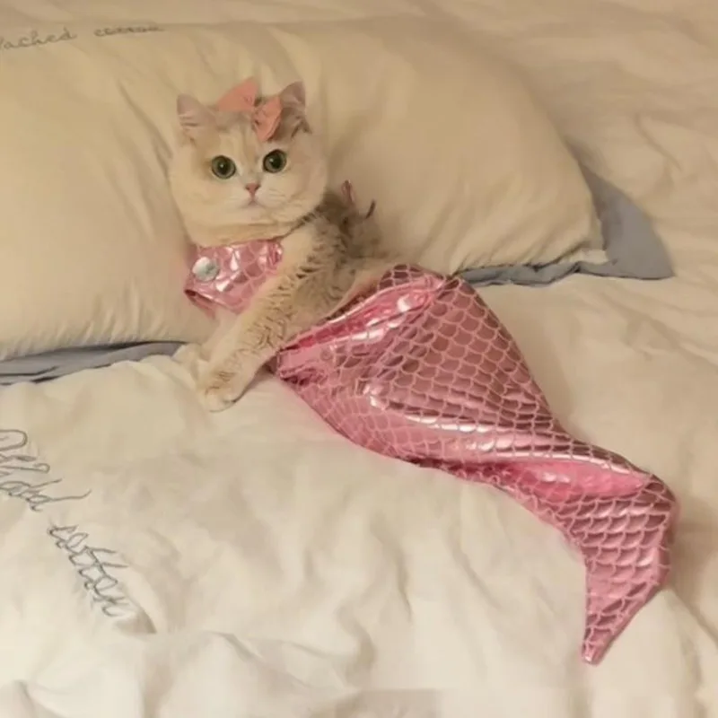 人魚の形をしたペットの服,猫の服,写真アクセサリー,かわいいビキニ,犬,楽しい装飾,クリスマスプレゼント,スカート,夏