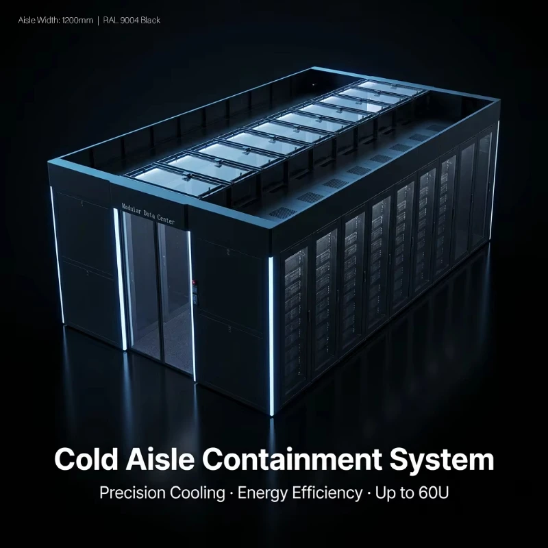 Energy-efficient cold aisle isolation systems for data centers, modular server rack cooling solutions with fire-resistant