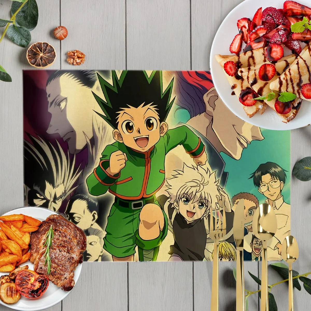 Anime HUNTERxHUNTER Table Mats Hunter X Hunter Linen Placemat  Harajuku Manga Anime Table Decor Non Slip Cup Coaster Dish Pad