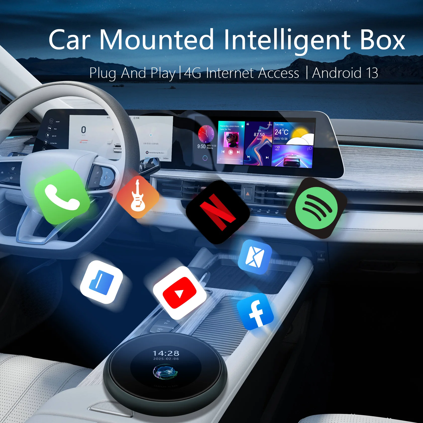 Alfombra inalámbrica de Android Smart Box y caja elegante del coche de Android 8+128GB 8+256GB