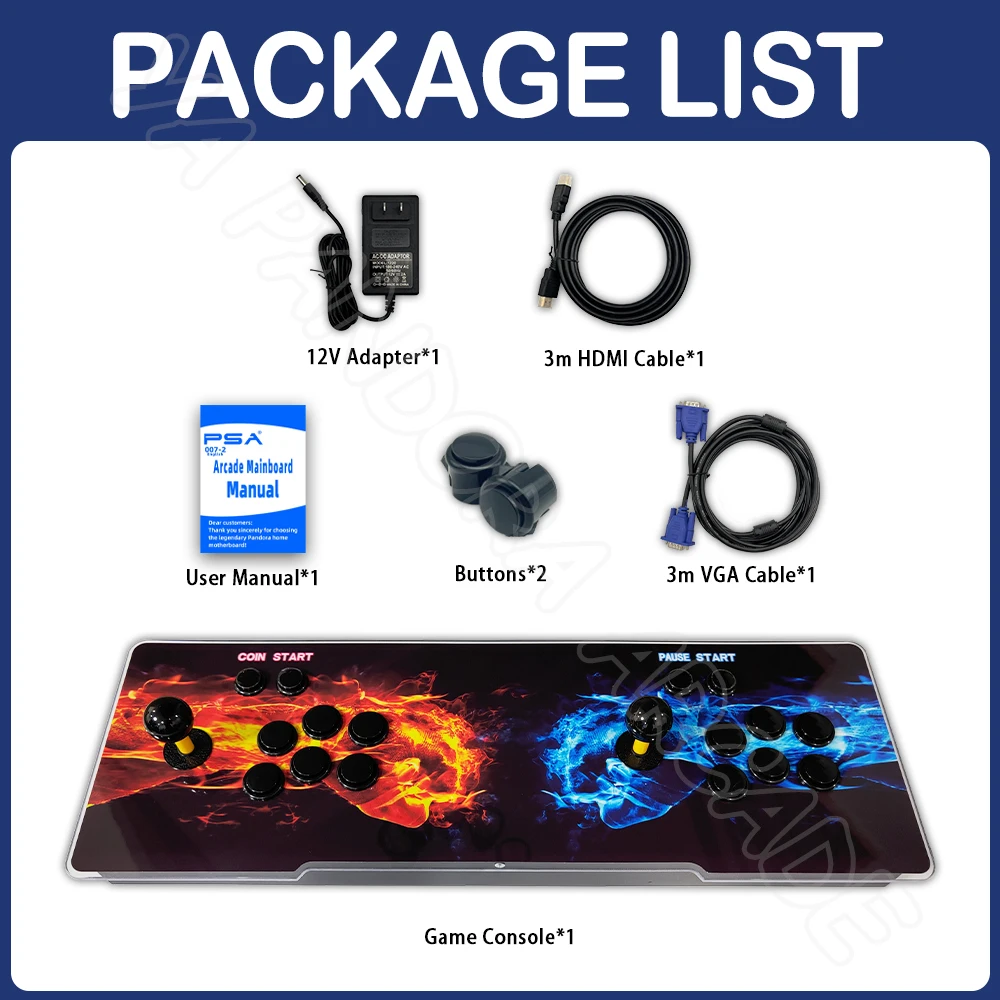 9800 in 1 untuk Pandora Saga DX Plus Box Game Arcade Console mendukung 720P HD Output RGB Light Panel 8 Way Joystick 16 tombol