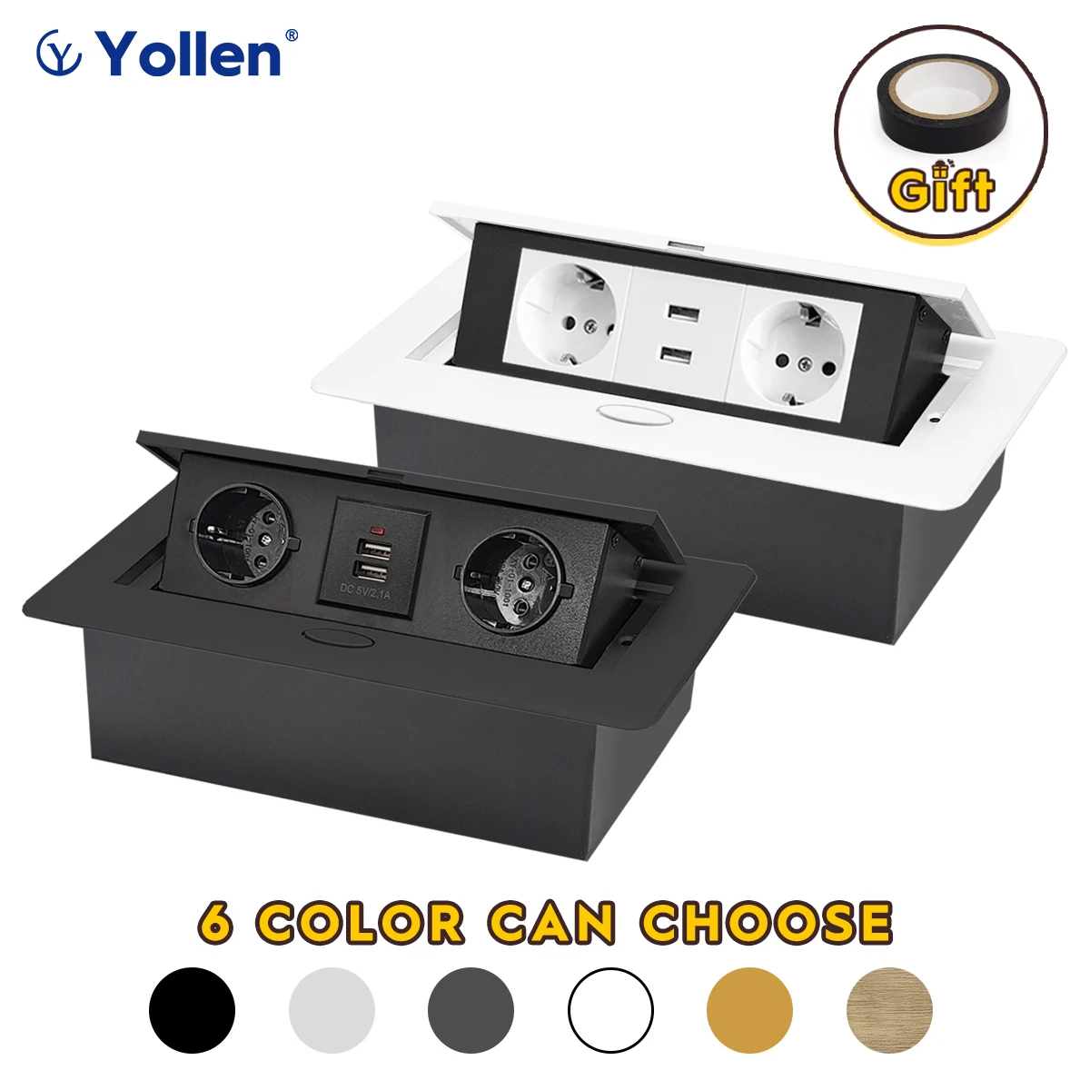 2EUR 2USB Module Table Socket Aluminum Panel Black/Silver/White/Grey/Bronze Gold(бронза винтажна)/Dark Gold 6color Desk Socket