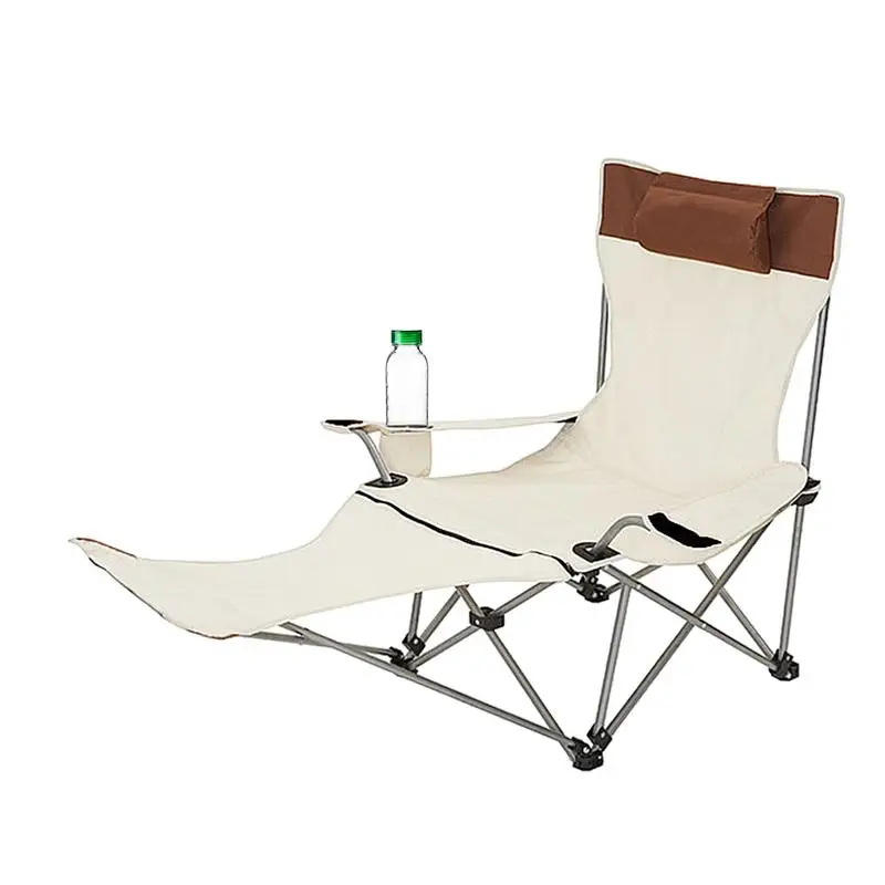 

Reclining Patio Chair Portable Camping Loungers Chair Adjustable Lounge Chairs with Footrest Headrest Cup Holder Leisure Chair