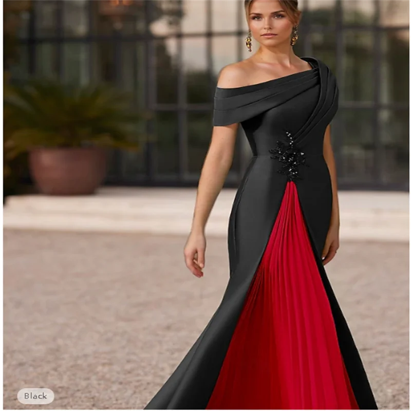 

Вечернее платье русалки/трубы Элегантное плиссированное платье Формальное атласное свадебное платье длиной до пола с коротким рукавом и разрезом на одно плечо с вышивкой