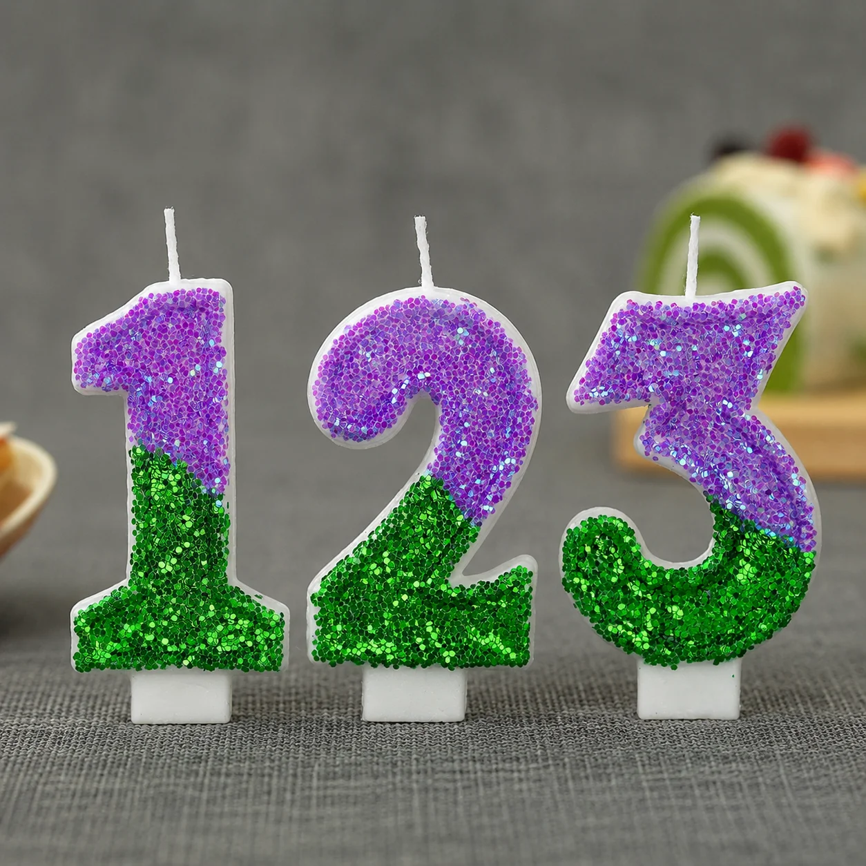0-9 Glitzer-Zahlen Geburtstagskerzen Lila Grün Kuchendekoration Digitale Kerzen für Geburtstagsfeier Jubiläum Kuchendekoration