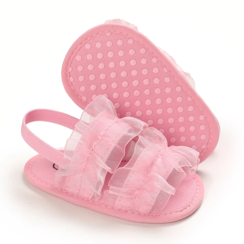 Fashion Young Children New Born Baby Girl Princess Shoes Lace Toddler Summer Sandal Non-Slip Shoes First Step Car 0-18M