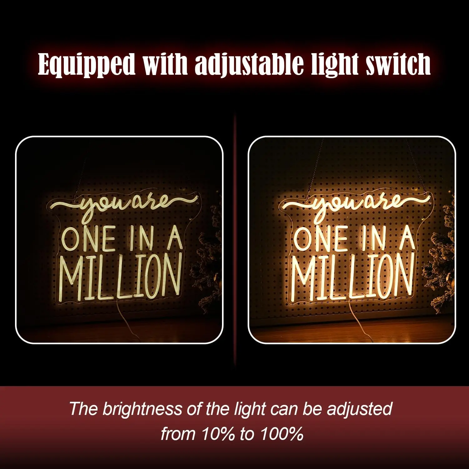 You Are One In A Million LED Neon Sign Warm White Words for Wall Decor Dimmable USB for Bedroom Lovers Room Wedding Party