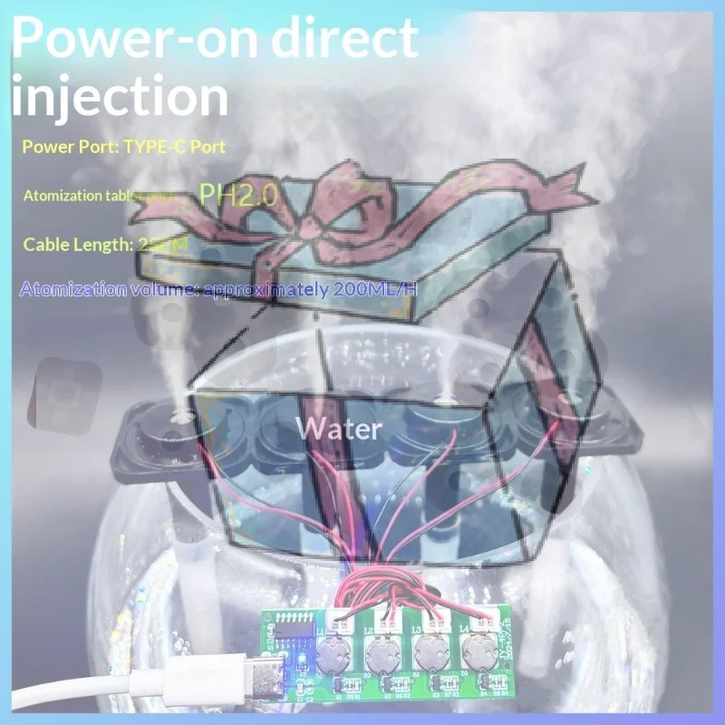 【CCA】1 Set DIY Ultrasonic Nebulizer DC5V Unswitched 4 Spray Humidifier Module Atomization Control Board Type-C Interface