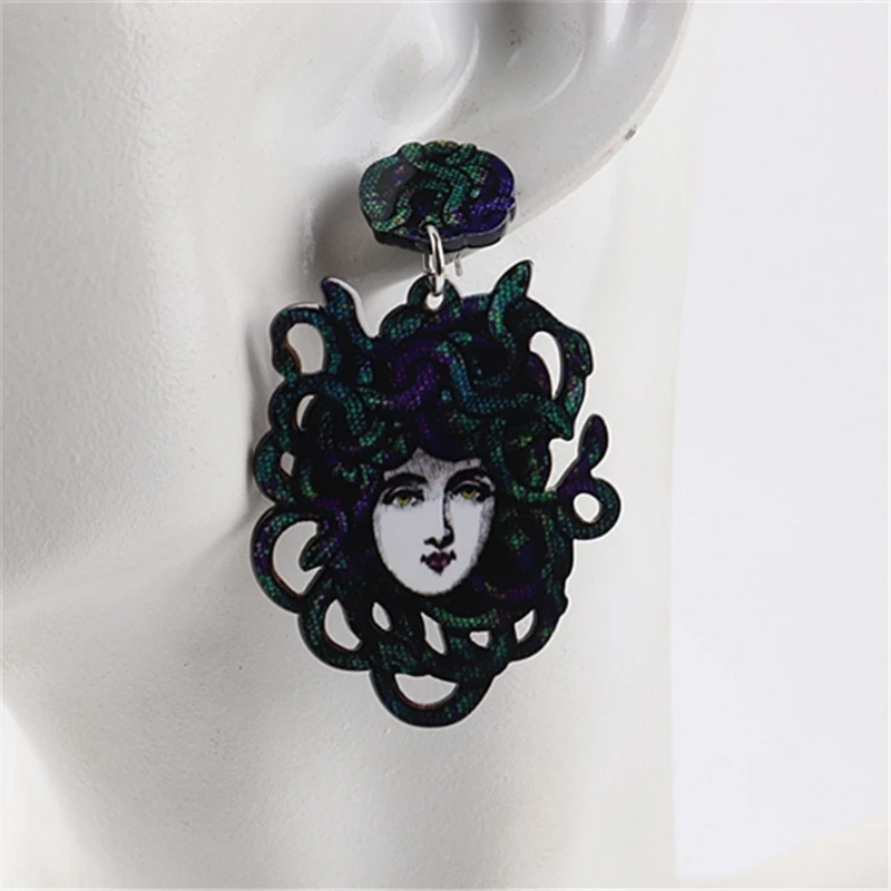 Devil Medusa-Snake Head Acrylic Earrings for Women Cool Mythology Gorgon Snake Hair Drop Earrings Gothic Jewelry Gift