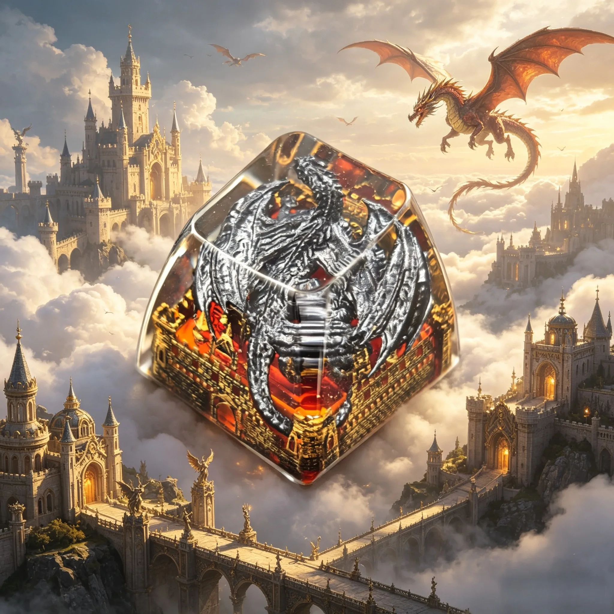 Dragon Castle keycaps drip resin personalized gaming mechanical keyboard keycapsSA height cross axis keycapsd gift keycaps