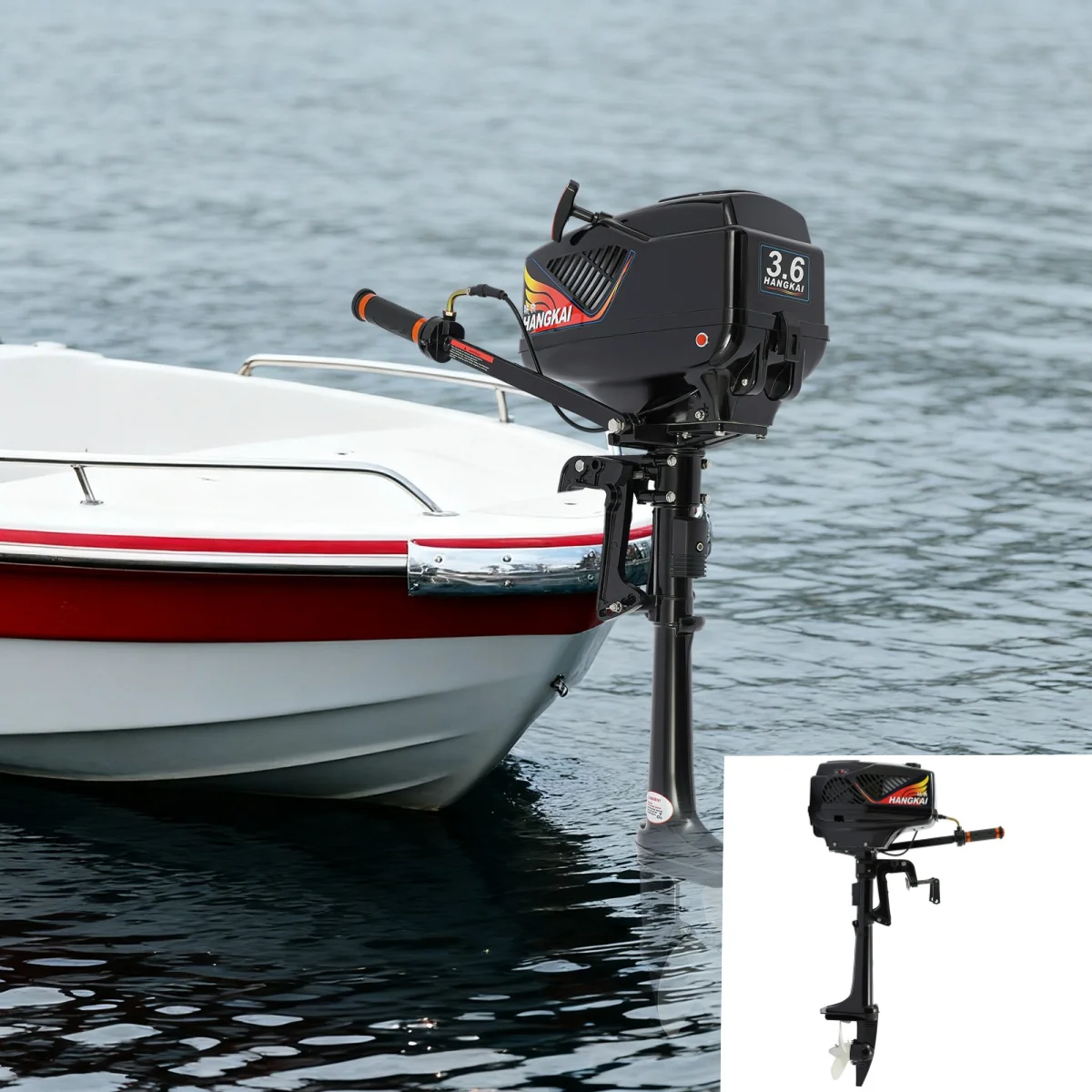 3.6HP Gas-Powered Outboard Motor, Short Shaft Boat Outboard Engine, Half Air-Cooling & Half Water-Cooling Marine Motor For Kayaks, Canoes, Dinghies, Inflatable Boats