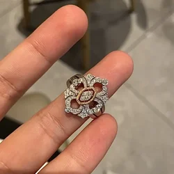 Unique and Beautiful chic floral silver 925 Lace hollow out diamond studded ring exquisite two tone engagement ring fine jewelry