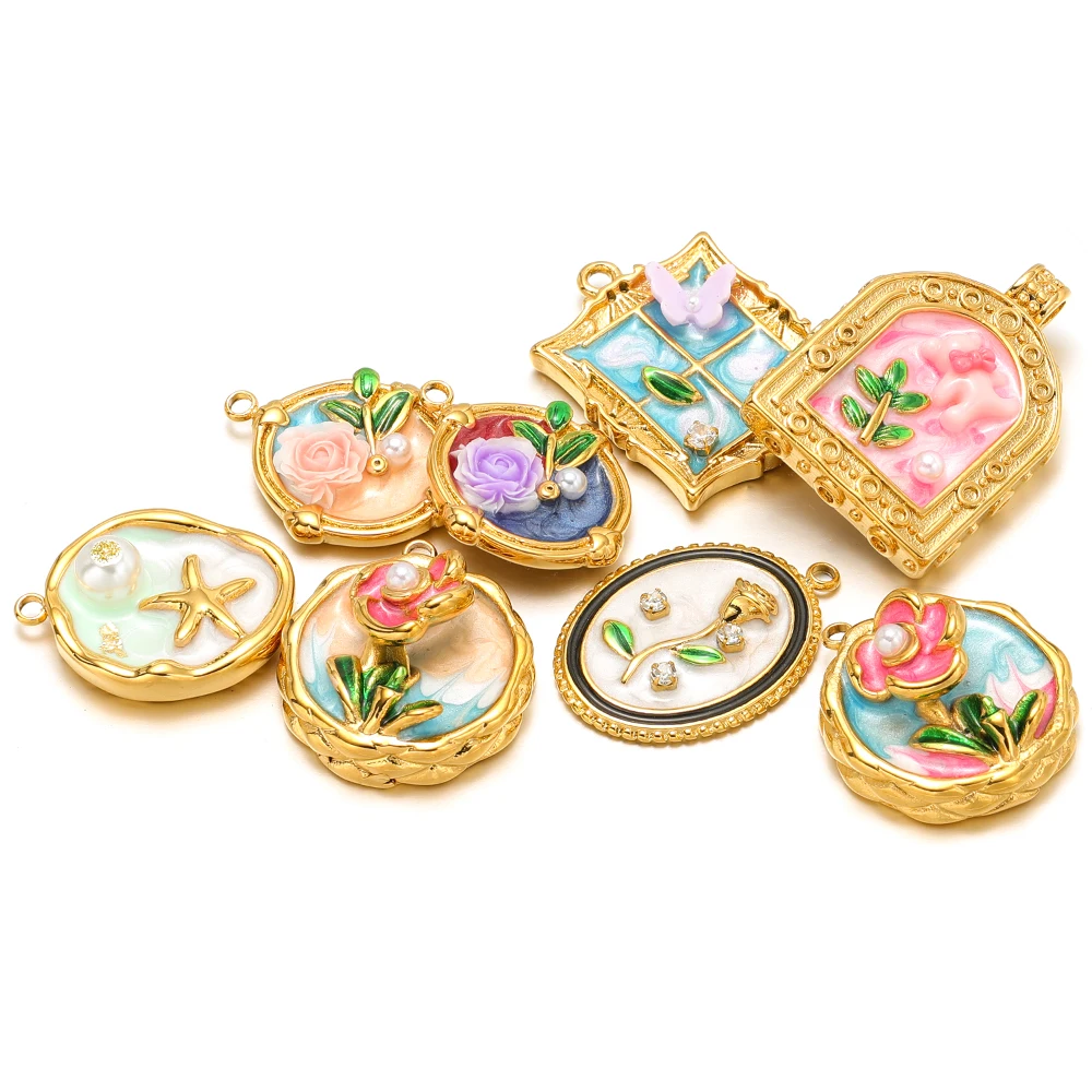 3 قطعة حديقة مونيه الكلاسيكية سحر الذهب الفولاذ المقاوم للصدأ رسمت زهرة مجوهرات DIY بها بنفسك قلادة قلادة سوار أقراط صنع