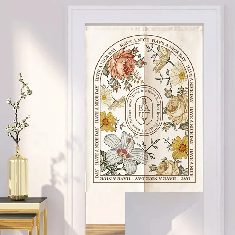 Flowers Nordic Kitchen Door Curtain Bohemia Style Noren for Bedroom Entrance Partition Cafe Doorway Decorative Hanging Curtains