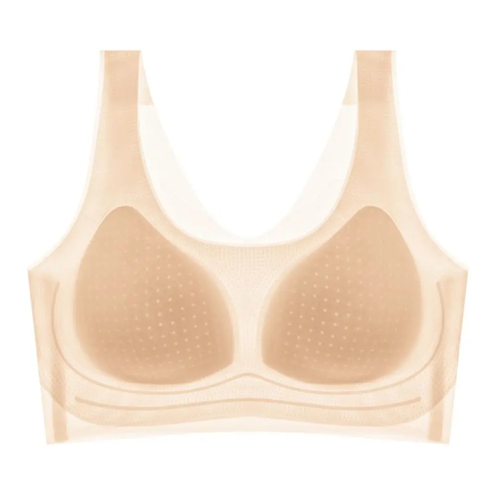 กระชับไร้สาย Deep V Bra Anti-sagging Traceless ผ้าไหมน้ําแข็งบาง Brassiere กันกระแทกปรับ Bras โยคะ