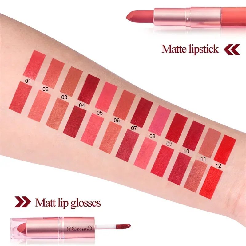 2 IN 1 Lip Liner Matte Lipstick Pencil Contour Tint Matte Waterproof Long Lasting Moisturizer Lipliner Cosmetics Beauty Sexy Red