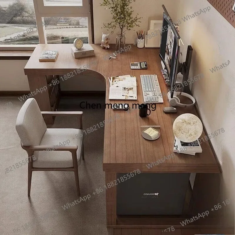 

Угловой стол E136, компьютерный стол из массива дерева, комбинация с книжной полкой, угловой письменный стол для спальни, L-образный стол для учебы, офисный стол.