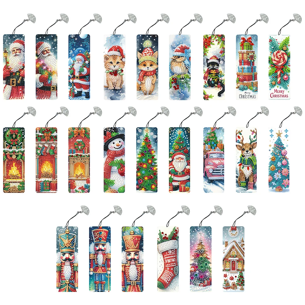 

3Pcs Special Shape Christmas Santa Claus 5D DIY Diamond Painting Bookmark Diamond Art Bookmark with Pendant for Adults Beginners