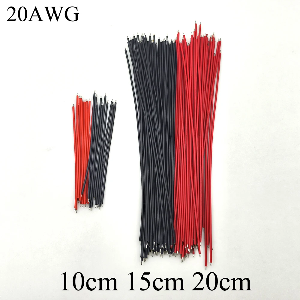 10/100Pcs Double Head PCB Solder Cable 10cm 15cm 20cm 20AWG Breadboard Fly Jumper Wire Cable Tin Conductor Black Red