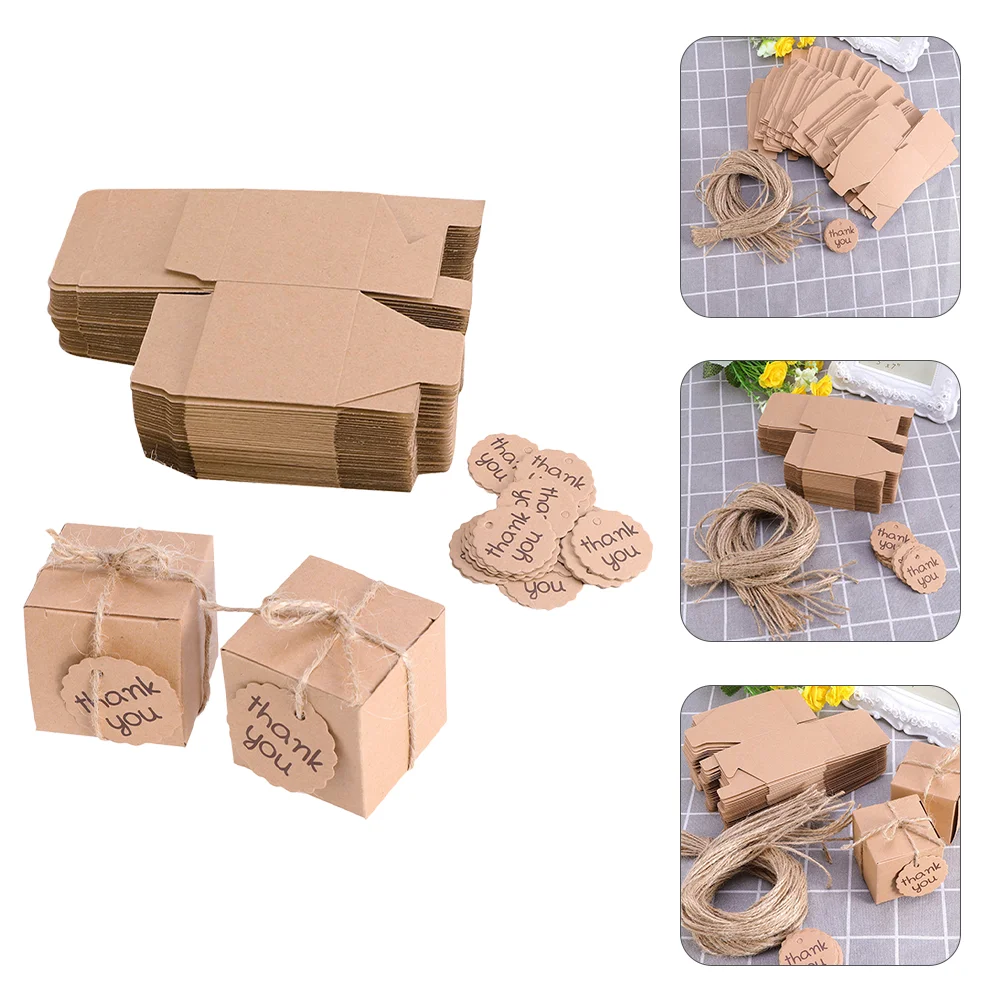 

50 Sets Party Favors Kraft Paper Candy Box Gift Boxes Gifts Wedding Thank You Tags