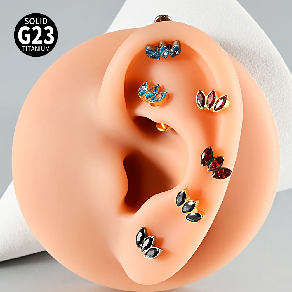 1/2/5PCS Implant Grade Titanium Marquise CZ Zircon Cartilage Earring Studs Piercing Internally Thread Labret Ear Tragus Jewelry