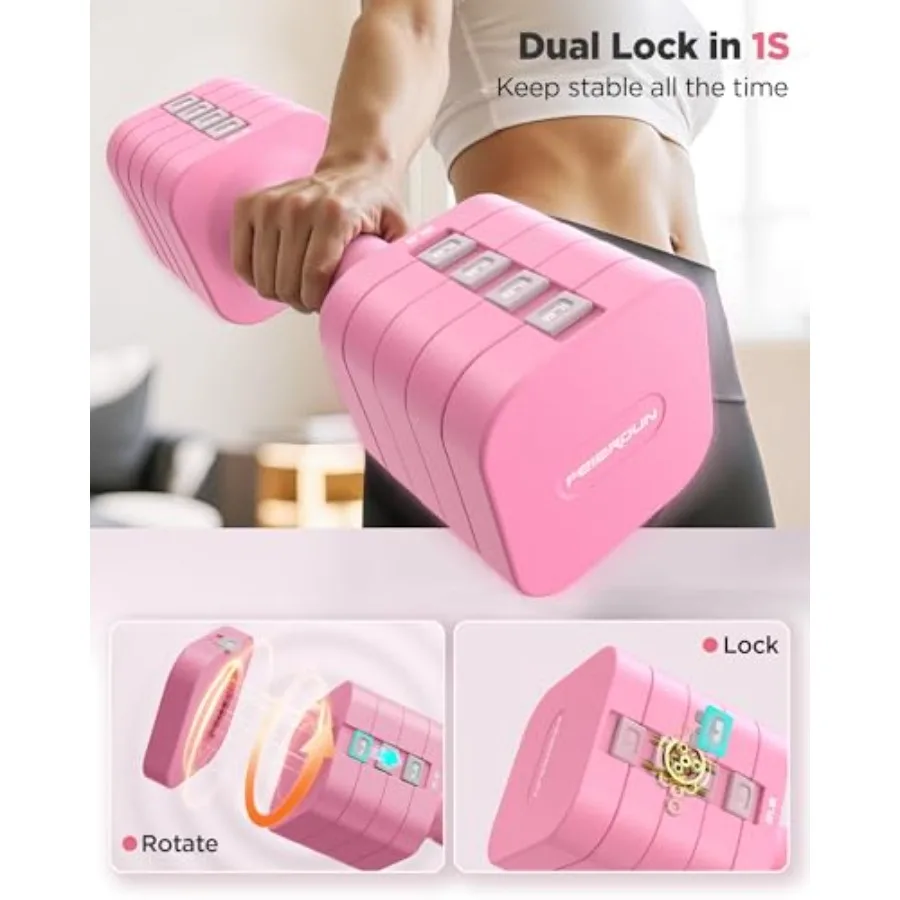 FEIERDUN 5in1 مجموعة دمبل قابلة للتعديل مكونة من 2 20 رطل 10 رطل أوزان يدوية للنساء 1sAdjust DualStable مجموعة الدمبل للنساء Home G #6