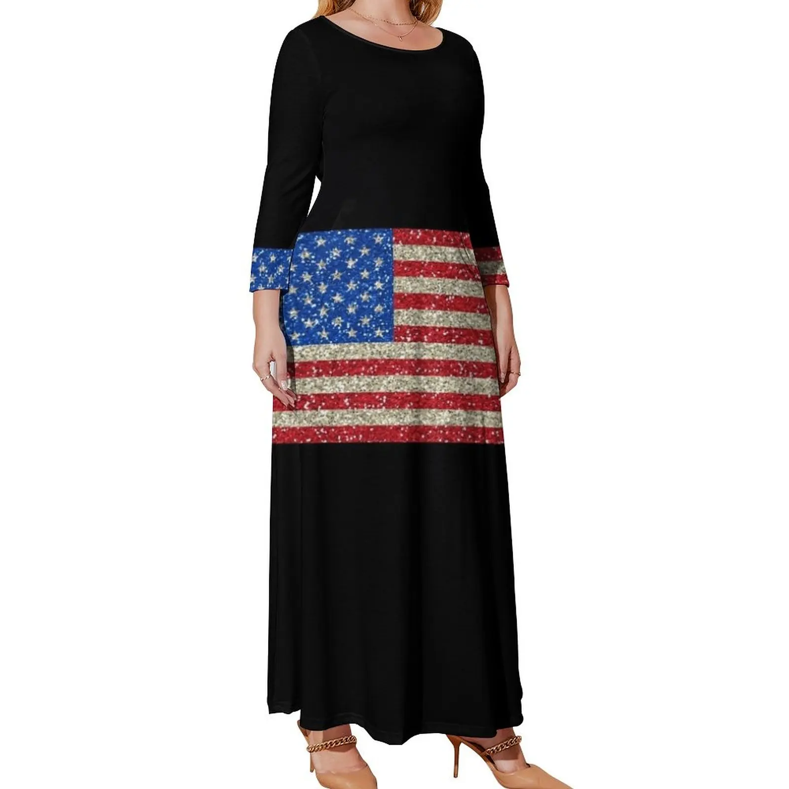 

American Flag Flag USA Patriot Glitter United States Long Sleeved Dress summer women's dress 2024 summer dress daily Beachwear