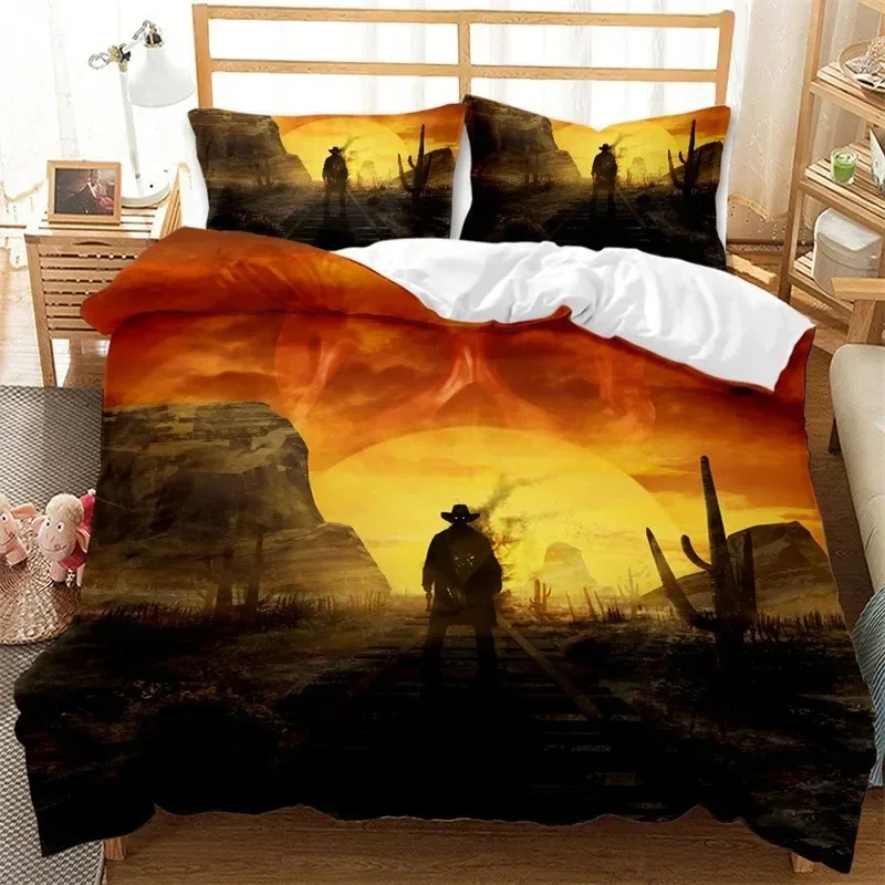 Western Cowboy Duvet Cover Set Single King Wild West Themed Cowboy Bedding Set Microfiber Rodeo Cowboy Riding Horse Quilt Cover