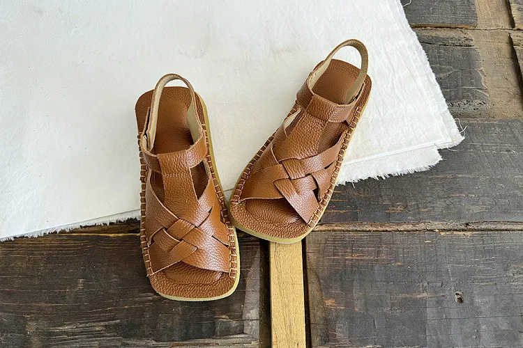 Careaymade-Genuine Leather Comfortable big size women's shoes,soft sole breathable handmade woven Summer Women Casual sandals