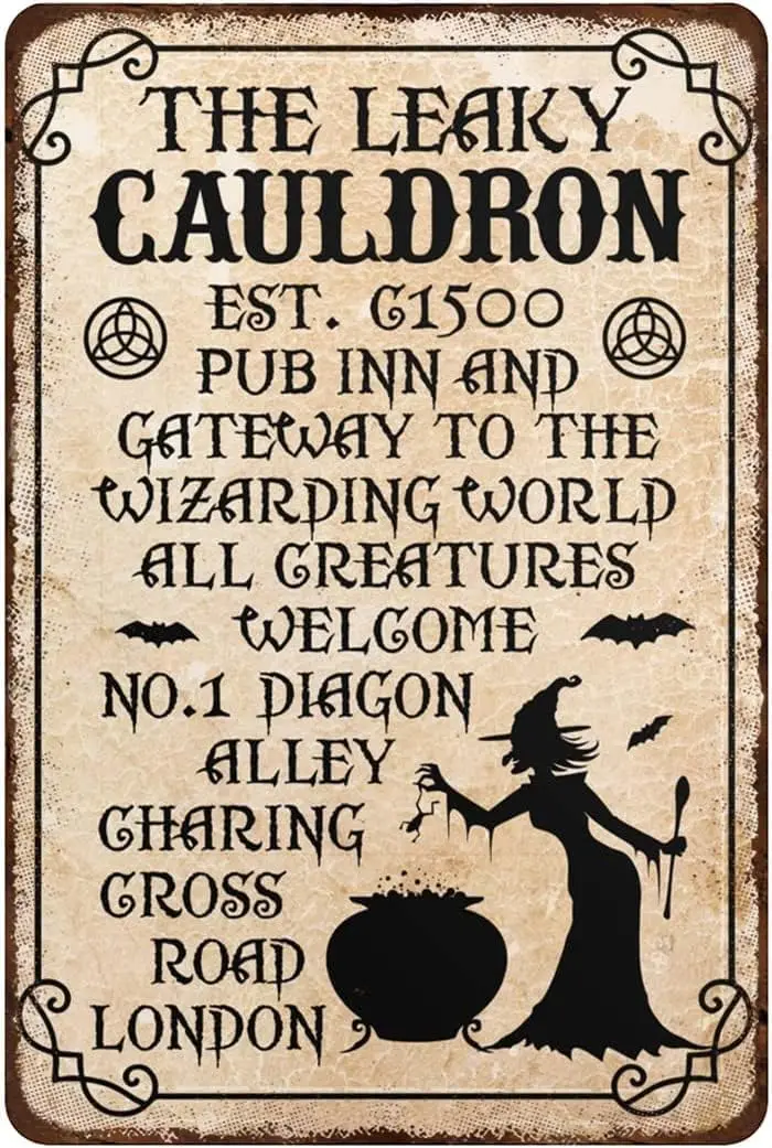 Nostalgic Vintage Metal Wall Décor 8 X 12 Inches The Leaky Cauldron for Bedroom Living Room Classroom Rustic Decor Metal Plaque