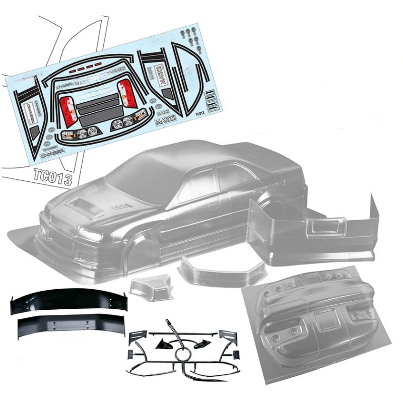 

Scale 1/10 Mark II Chaser Clear Body shell W/Light Buckles and Rear spoiler + decals for RC Drift car Tamiya tt02 tt01 Chassis