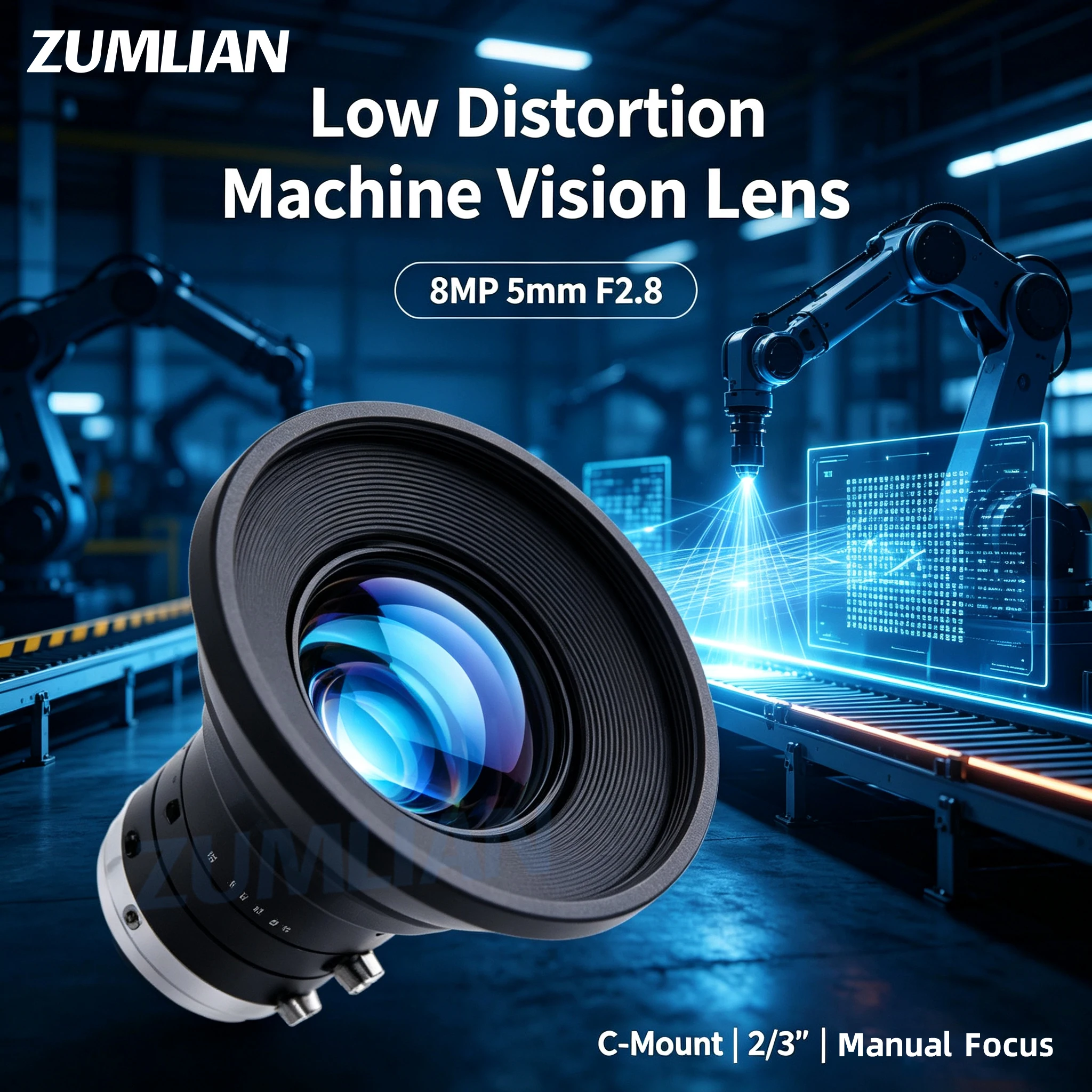 5mm FA 8MP C‑Mount Lens F2.8 Manual Focus 2/3
