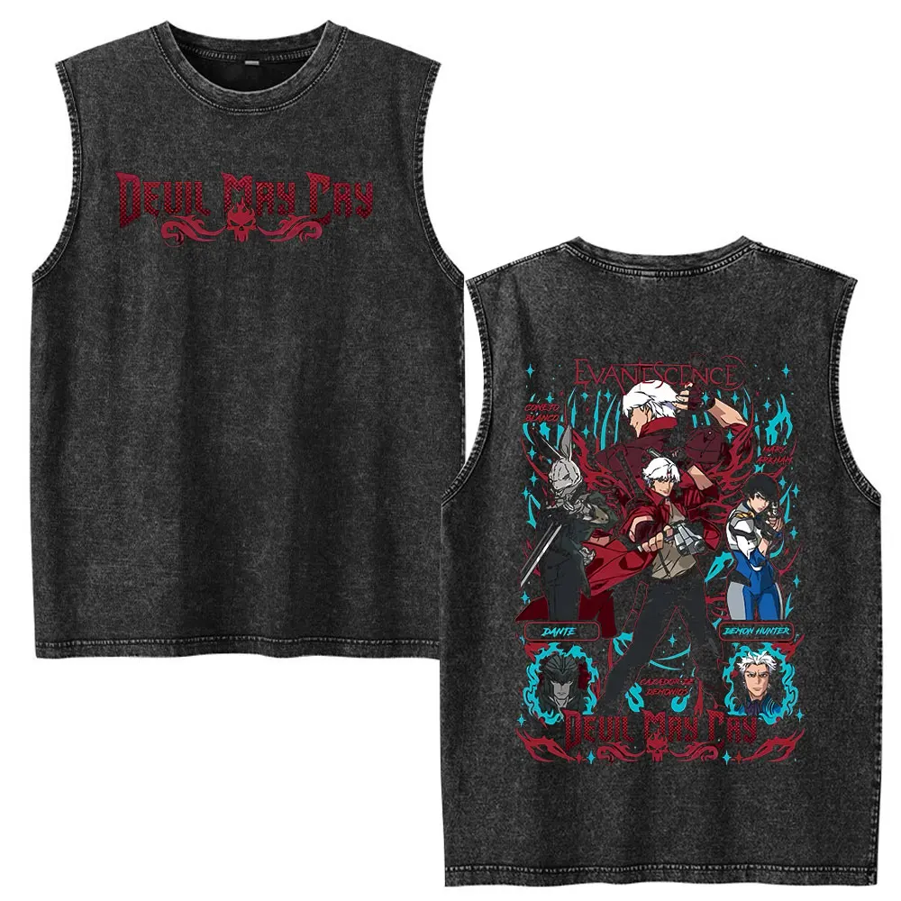 Vintage Washed GAME Devil May Cry Dante Tank Tops Men's Clothing Fashion Casual Oversized Sleeveless Vest T-shirts Streetwear