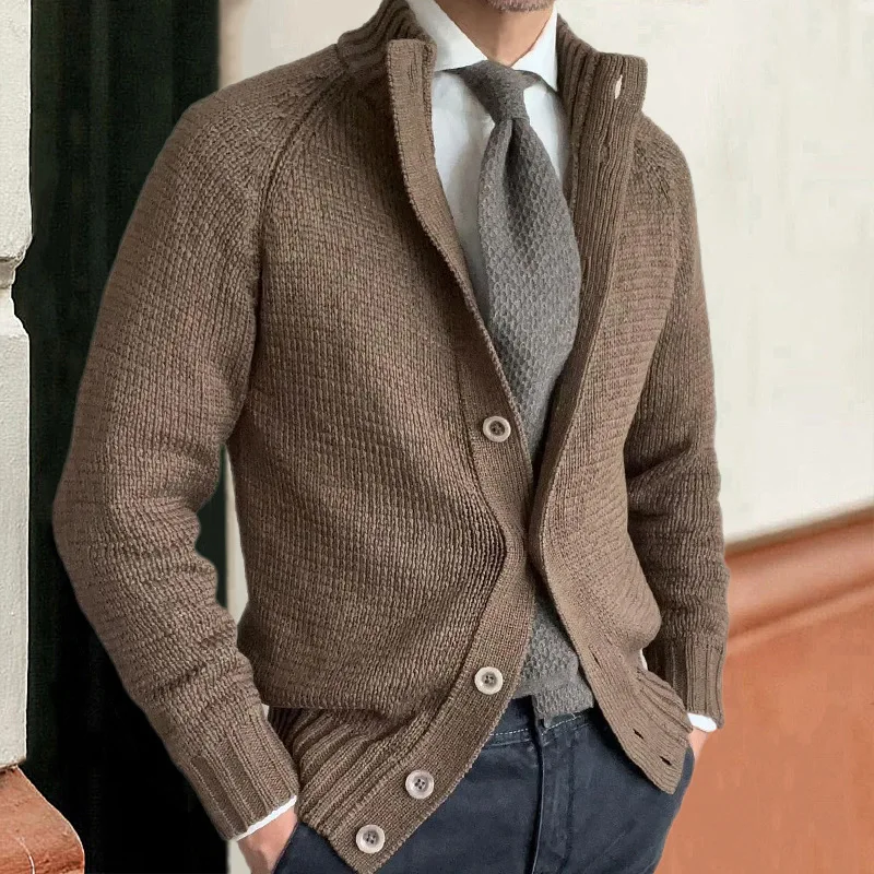 Sweater Jacket Slim Suit Stand-up Collar Knitted Sweater Autumn And Winter Retro Business Gentleman's Style Cardigan