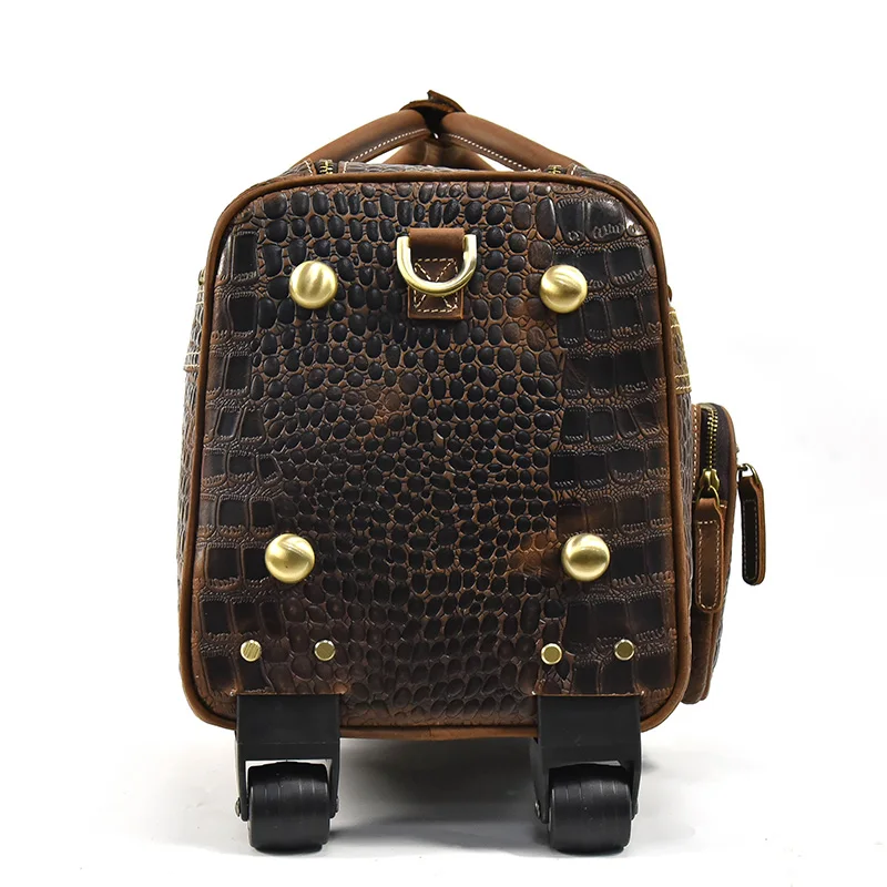 Men Genuine Leather Suitcase Alligator Fashion Business Trolley Case Retro Cow Leather Crocodile Pattern Travel Bag With Wheels