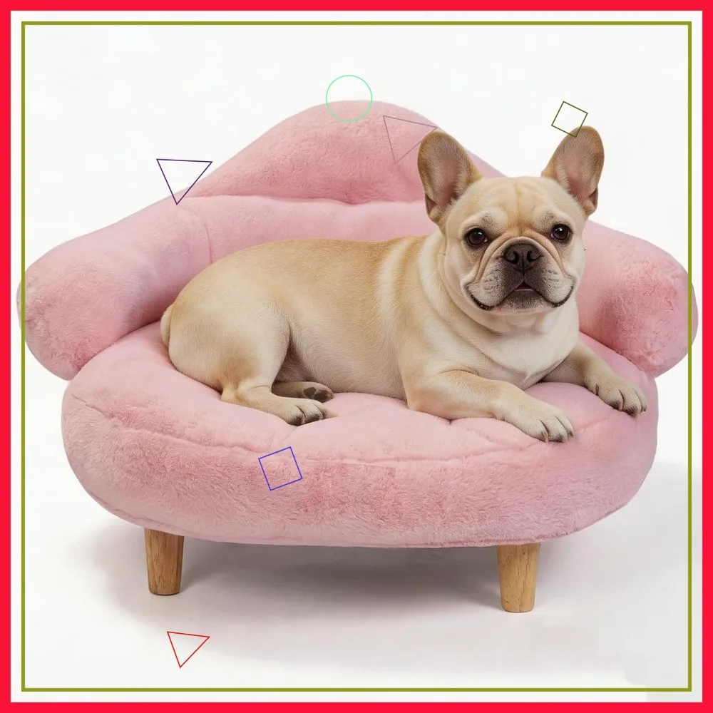 

Elevated Dog Couch Bed, Cute Sofa for Small Medium Dogs, Raised Bed with Washable Cover, Wood Legs, Modern Pet Bed Light Pink