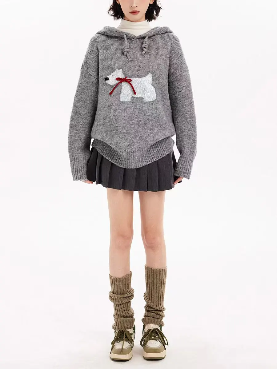 know dream 2024 Autumn/Winter New Grey Dog Hoodie Women's Cute Sweater Lazy Style Women's Top