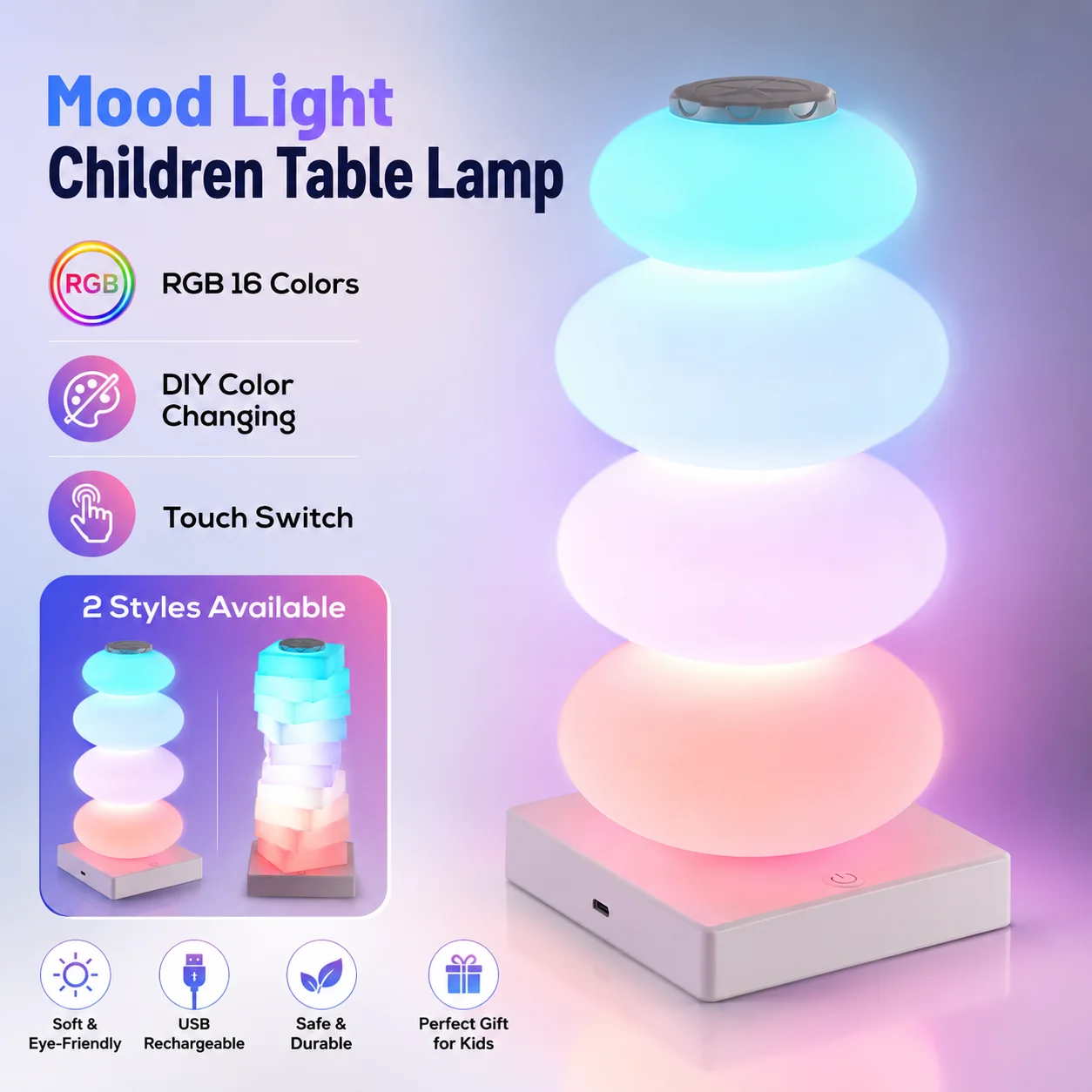 LED-Lampe RGB 16 Farben DIY Farbwechselnde Schreibtischlampe mit Touch-Schalter Mehrstufige Beleuchtung Schlafzimmer Nachttisch Dekorationslicht