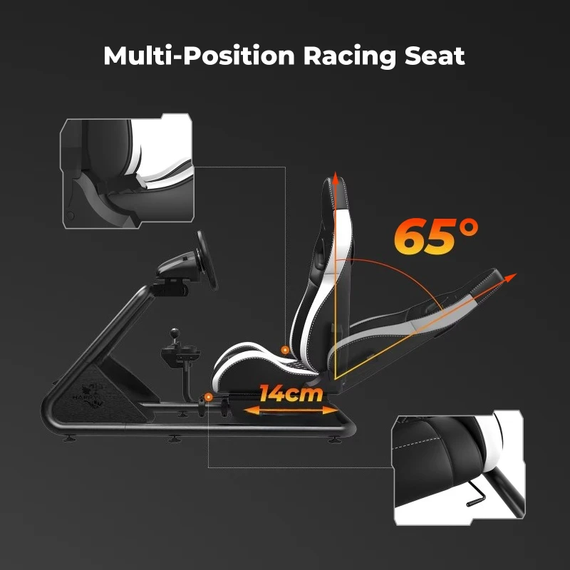 Metal Adjustable Racing Simulator Cockpit Set with Pedals, Car Game Sports Seat